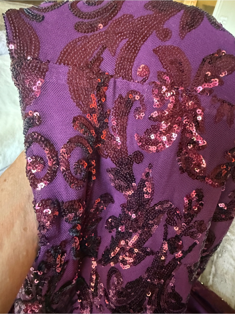 Windsor Plum Sequin One Shoulder Formal Gown Size L Worn Once - Picture 4 of 9